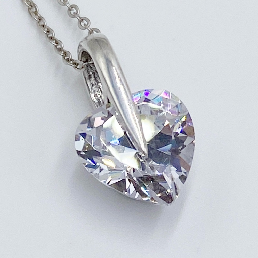 Vintage Crystal Heart Sterling Silver Necklace